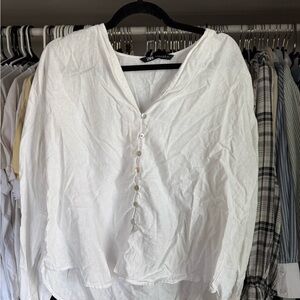 Zara Women's White Linen Button-Up Top